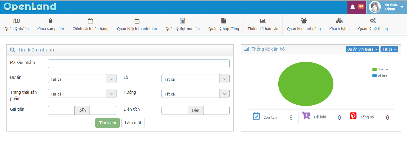 màn hình trang chủ